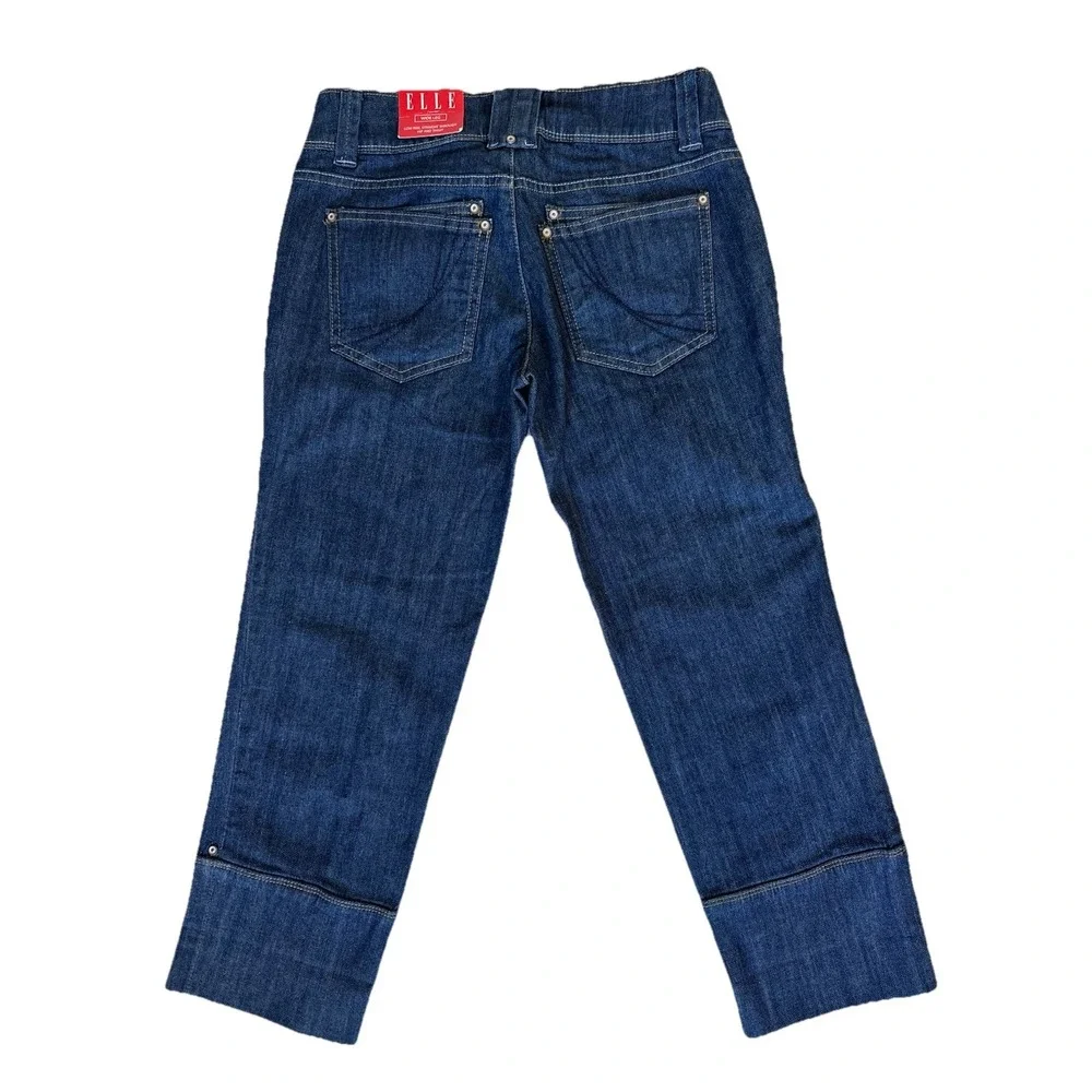 NWT ELLE Capri Denim Jeans‎ Women's Size 2 Low Rise Whisker Dark Wash Wide Leg